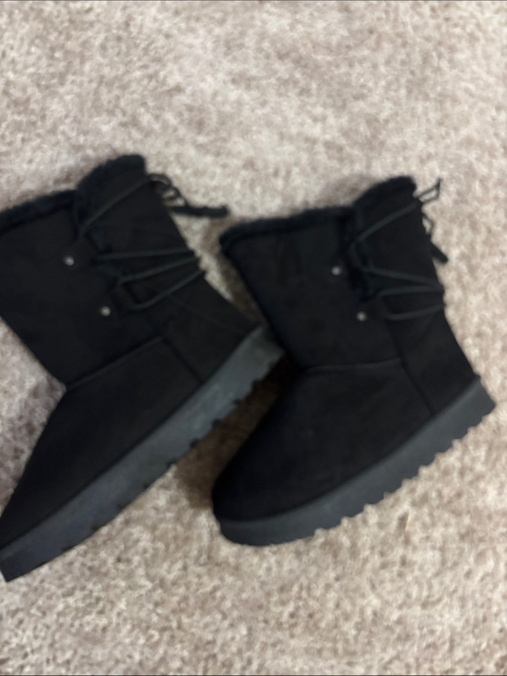pop Black Faux Fur Winter Boots Faux Suede New Size 10M